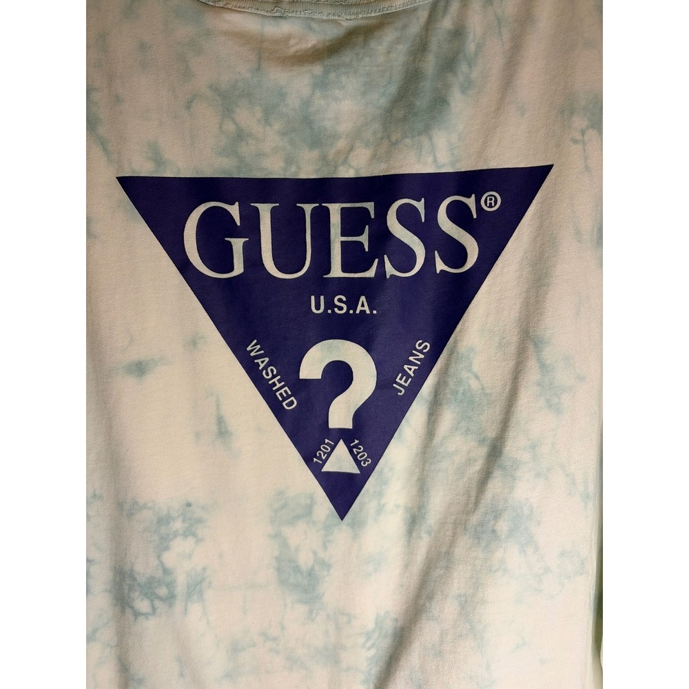 Guess Los Angeles Tie Dye T-Shirt Mens Large Blue White Triangle Logo Graphic - Picture 3 of 6